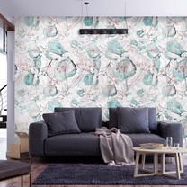 Fototapetas Artgeist Autumn Souvenirs - Floral Pattern With Turquoise Leaves, 315 cm x 315 cm