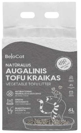 Kačių kraikas BeloCat Tofu Charcoal Scent, organinis (sušokantis), 2.5 kg, 6 l