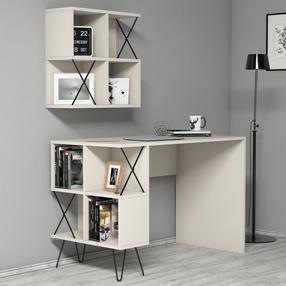 Rašomasis stalas su lentyna Kalune Design Extra 2 845HCT3824, 120 cm x 60 cm, 78.8 cm, kreminė sp.
