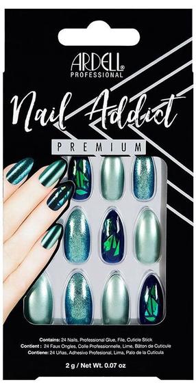 Priklijuojami nagai Ardell Nail Addict Premium, green glitter chrome sp., 27 vnt.