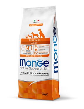 Kuiv koeratoit Monge All Breeds Adult Duck Rice and Potatoes, pardiliha/riis/kartul, 12 kg