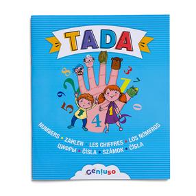 Книжка Geniuso Tada Numbers, RUS, EN, DE, Французский, Испанский, Венгерский, Чешский, Словацкий, синий цв.
