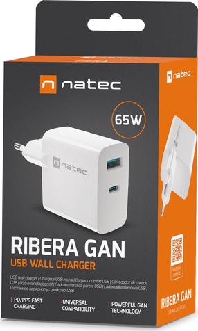 Telefoni laadija Natec Ribera NUC-2144, 1 x USB Type C/1 x USB Type-A, valge v., 65 W