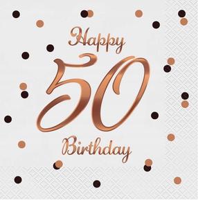 Popierinės servetėlės GoDan Happy 50 Birthday, 33 cm x 33 cm, aukso sp./balta sp., 20 vnt.