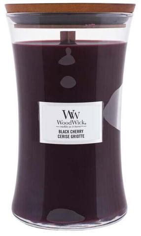 Svece, aromātiskā WoodWick Black Cherry, 120 h, 610 g, sarkana krās.