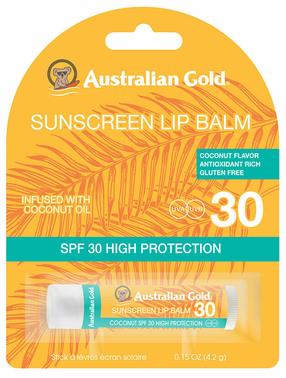 Līdzeklis iedeguma kopšanai lūpām Australian Gold Coconut Oil SPF30, 4.2 g