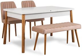 Valgomojo komplektas Kalune Design Costa 0900 - 3 AB, balta sp./rožinė sp./pušies sp.