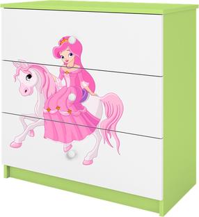 Vaikiška komoda Kocot Kids Babydreams Princess On Horse, balta sp./žalia sp., 80 cm x 41 cm x 8.5 cm