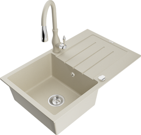 Plautuvė su virtuviniu maišytuvu Mexen Bruno Beige, granitas, 79 cm x 49 cm x 20 cm, beige