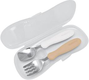 Stalo įrankiai Edison Mama Fork & Spoon Set KJ2838, 18 mėn., nerūdijantysis plienas/polipropilenas (pp), balta sp./smėlio sp.