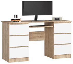 Rašomasis stalas su stalčiais Akord A11, 135 cm x 50 cm, 77 cm, balta sp./sonoma ąžuolo sp.