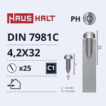 Savisriegis Haushalt DIN7981C, 4.2 mm x 32 mm, 25 vnt.