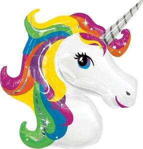 Õhupall erikujuga Amscan Unicorn, valge v./mitmevärviline