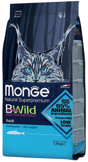 Kuiv kassitoit Monge BWild Adult Anchovies, kalaliha, 1.5 kg