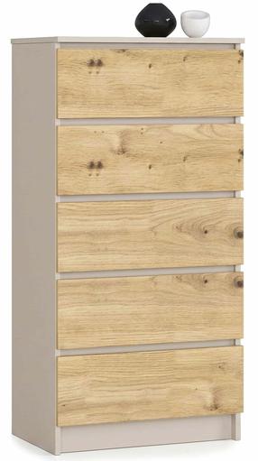 Komoda Akord K60 5SZ CLP PK, kašmyro sp./artisan oak sp., 121 cm x 60 cm x 40 cm