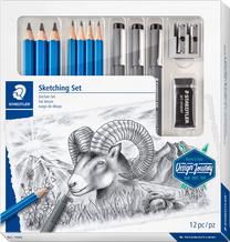 Rašymo rinkinys Staedtler, 4H/2H/H/HB/4B/6B/8B, juoda sp., 12 vnt.