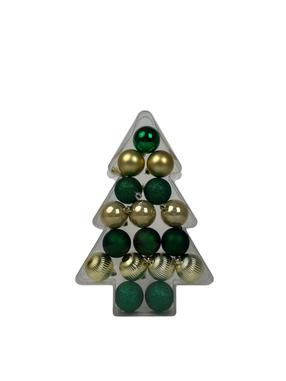 Eglutės žaisliukų rinkinys Christmas Touch, aukso sp./žalia sp., 5 cm, plastikas, 17 vnt.