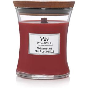 Svece, aromātiskā WoodWick Cinnamon Chai Mini, 20 - 30 h, 85 g, sarkana krās.