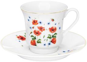Kafijas / tējas servīze Domotti Poppies, 0.220 l, porcelāna, balta krās./sarkana krās., 12 gab.