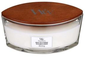 Svece, aromātiskā WoodWick White Tea&Jasmine, 50 - 80 h, 453.6 g, balta krās./brūngans krās.