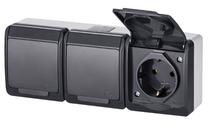 Trivietis kištukinis lizdas Elektro-Plast Hermes 0326-07, su įžeminimu, antracito sp./balta sp.