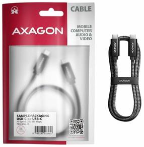 Vads Axagon BUCM2-CM30AB, USB Type C, 300 cm, melna krās., 240 W
