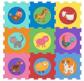 Paklājiņš mazuļiem - puzle Smily Play Animals SP84501, 32 cm x 32 cm, 9 gab, daudzkrāsaina