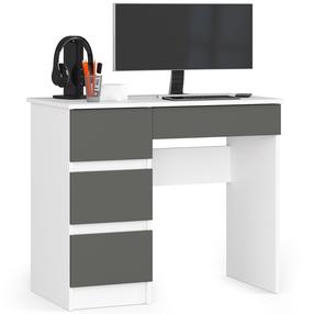 Rašomasis stalas su stalčiais Akord A-7 Left, 90 cm x 50 cm, 77 cm, balta sp./pilka sp.