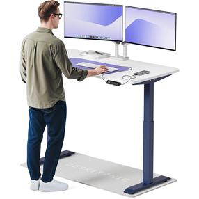 Kompiuterio stalas reguliuojamo aukščio Desktronic HomeOne, 140 cm x 70 cm, 72 - 122 cm, baltas stalviršis/mėlynas rėmas