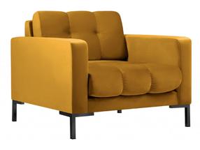 Krėslas Micadoni Home Mamaia Velvet, juoda sp./geltona sp., 87 cm x 92 cm x 78 cm