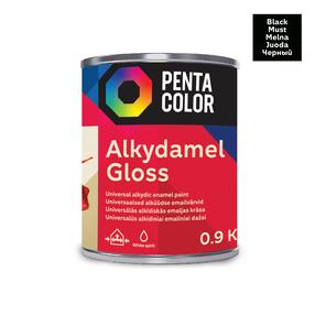 Emaljas krāsa, daudzveidīgs Pentacolor Alkydamel, spīdīga, 0.9 kg, melns krās.