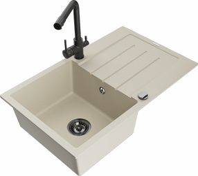 Plautuvė su virtuviniu maišytuvu Mexen Bruno Beige+Black, granitas, 79 cm x 49 cm x 20 cm, beige+black sp.