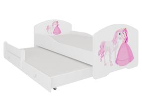 Детская кровать с выдвижной дополнительной кроватью ADRK Pepe II Princess And Horse, белый цв., 80 x 160 cm, с матрасом