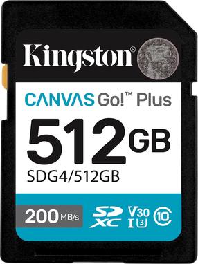 Atmiņas karte Kingston Canvas Go! Plus, 512 GB, 200 Mb/s - 160 Mb/s