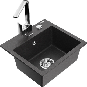 Кухонная мойка Mexen Milo 6505-76-670300-00, гранит, 43.5 см x 41 см x 17.1 см, черный цв./хромовый цв.