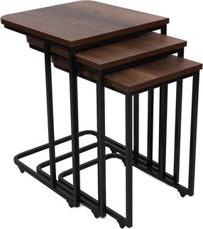 Kafijas galdiņu komplekts Kalune Design Ce Metal Zigon 9401, melns krās./valriekstu krās., 46 cm x 41 cm x 59 cm, 3 gab.