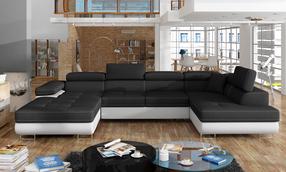 Kampinė sofa Rodrigo Sawana 14, Soft 17, balta sp./juoda sp., dešininė, 202 x 345 cm x 90 cm