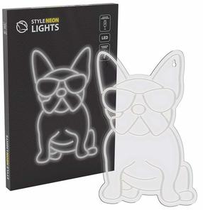 Dekoracija "Šuo" Manta Style Neon Lights French Bulldog su LED apšvietimu, 40 cm, balta sp.