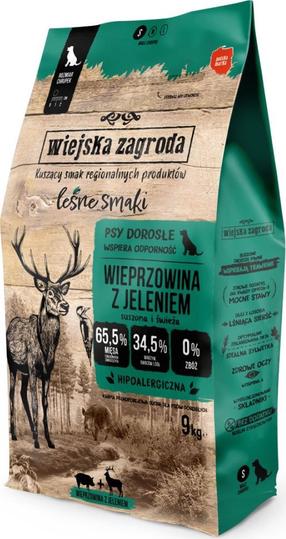 Sausas šunų maistas Wiejska Zagroda S, kiauliena/elnių mėsa, 9 kg