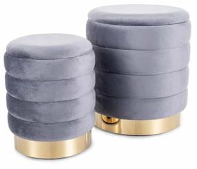Pufų komplektas Britta Velvet, pilkas, 40 cm x 40 cm x 45 cm