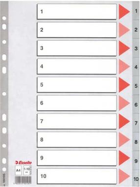 Skirtukas Esselte, A4 Skaidri/Raudona/Pilka