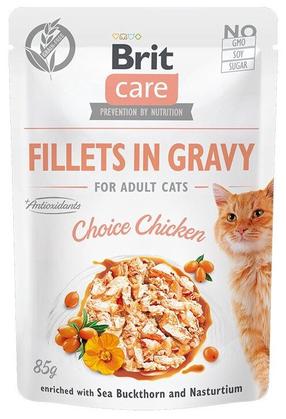 Šlapias kačių maistas Brit Care Fillets in Gravy Choice Chicken, vištiena, 0.085 kg