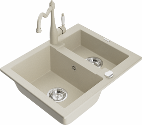 Plautuvė su virtuviniu maišytuvu Mexen Carlos Beige, granitas, 58 cm x 47 cm x 17.7 cm, beige