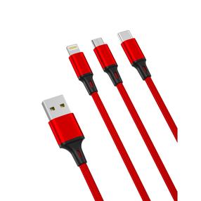 Kabelis XO NB173, 1 x USB/1x USB Type-C/1 x Lightning/1 x Micro USB, 120 cm, sarkana krās.