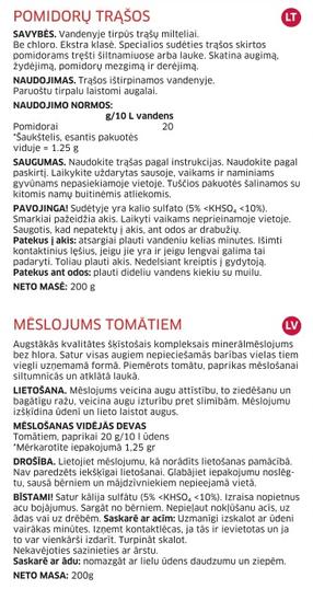 Trąšos pomidorams Baltic Agro Tomatoes NPK 7-12-40, miltelinės, 0.2 kg