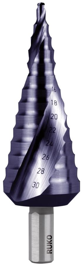 Pakopinis grąžtas Ruko 101352F, plienui/nerūdijantysis plienas/plastikas, hss-tialn, tri-flat, 4 - 30 mm x 10.0 cm