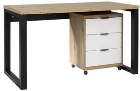 Rašomasis stalas su stalčiais ADRK Maro I, 135 cm x 65 cm, 75.2 cm, ąžuolo sp./balta sp./juoda sp.