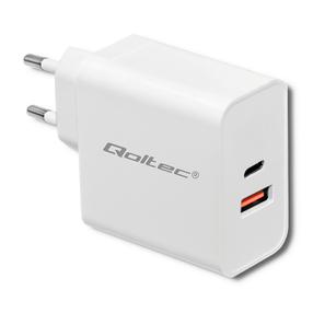 Зарядное устройство для телефона Qoltec, USB/USB Type-C, белый цв., 65 Вт