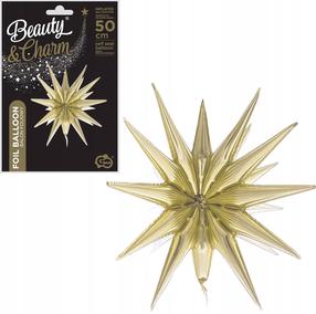 Folijas balons figūriņa GoDan Beauty & Charm 3D Star, šampanieša krās.