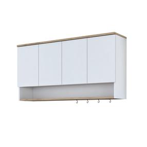 Pakabinama virtuvės spintelė Kalune Design JE198, balta sp./riešuto sp., 120 cm x 27.5 cm x 61.8 cm